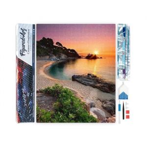 Figured’Art Diamond Painting Broderie Diamant 40x50cm Toile Entière Roulée avec Strass Perles Carrés - Plage calme et Coucher de Soleil - Kit Complet Paysage 5D DIY Activité Manuelle Loisirs Créatifs Adultes