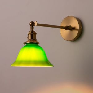 Barcelona led Applique murale vintage verte &laquo; BANQUI &raquo; &ndash; Bras r&eacute;glable 27 cm &ndash; Abat-jour en aluminium et verre dor&eacute; vieilli &ndash; E27 &ndash; Style industriel r&eacute;tro pour chambre, salon, bureau, restaurant