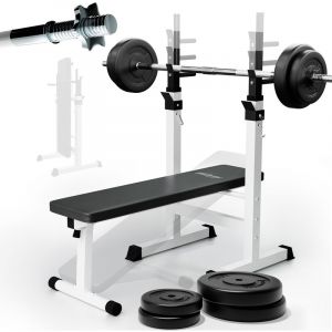 Image de Physionics&reg; Banc de Musculation avec Barre d'Halt&egrave;re et Disques 40 kg - Banc Pliable & R&eacute;glable, Barre d'Halt&egrave;re (140 cm, &Oslash;30mm, Acier Chrom&eacute;),