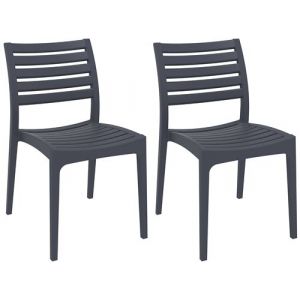 CLP Lot de 2 chaises de jardin empilables Ares en plastique gris foncé