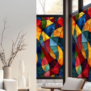 Plage Stickers décoratifs électrostatique, flammes de couleurs, effet vitrail, 150 cm X 67,5 cm