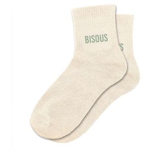 Sud trading Chaussettes Paire de chaussettes beige à paillettes Bisous