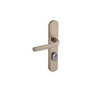 Vachette Poignée de porte blindée sur Plaque Secumax One, Version Clé I, Entraxe 195 mm, Pose Facile, en Aluminium, Protecteur de Cylindre Inox Ajustable de 5 mm, Anodisé Champagne, Garantie 10 Ans
