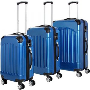 Deuba Set de 3 Valises rigides - M - L - XL - avec Cadenas &agrave; Combinaison - Malle Voyage Vacances Transport - Bleu
