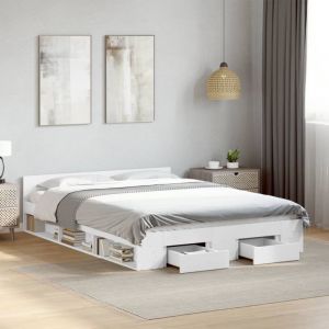 VidaXL Cadre De Lit À Tiroirs Blanc 120x190 Cm Bois D'ingénierie