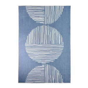 Dezenco Tapis extérieur terrasse, kilim reversible bleu et crème 200x290