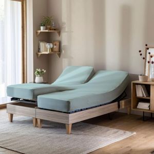 Terre de Nuit Drap housse céladon pour lit articulé jersey extensible 2x80x200 - Vert deau