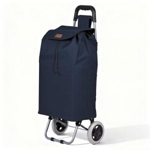 VOUNOT Chariot de Courses 2 Roues Pliable Chariot de March&eacute; 2 en 1 Caddie &agrave; roulettes Sac en Oxford avec Poche Zipp&eacute;e Mont&eacute;e d Escalier 59L Bleu Marine