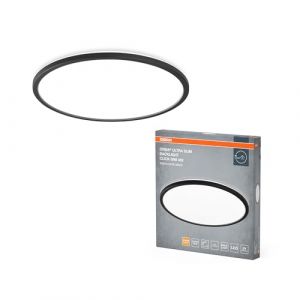 Osram Plafonnier ORBIS Ultra Slim 400mm, noir, 22W, 2720lm, lumière blanche chaude homogène (3000K) + rétro-éclairage, gradation en trois étapes via interrupteur mural, ultra-slim, protection IP20