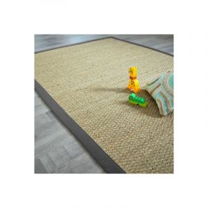 D&eacute;coweb Tapis Jonc de mer Varana panama - Ganse coton anthracite - 120 x 170 cm