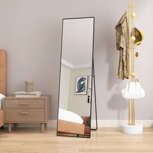 Miroir sur Pied Rectangle avec Cadre en Métal Miroir sur Pied hd Grand pour Salon, Chambre et Dressing Miroir noir 140x40cm