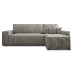 Canapé d'angle convertible réversible Lorenzo en velours côtelé Taupe - Taupe