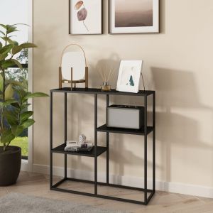 Table console Strömstad avec 3 surfaces de rangement acier 80 x 80 x 26 cm noir mat