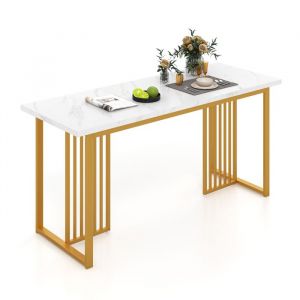COSTWAY Table &agrave; Manger Moderne pour 6-8 Personnes Rectangulaire 160 CM avec Plateau en Faux Marbre, Pieds M&eacute;talliques Or & Blanc