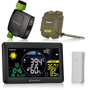 Bresser Smart Garden Système d'irrigation avec Ordinateur d'irrigation avec Wi-FI, Application, capteur de Sol et Station météo pour arrosage Intelligent du Jardin, Noir