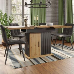 Table à Manger Extensible - 110-140cm - Noir - Rangement Intégré - 4 à 6 Personnes