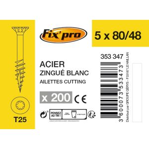 Fix'Pro Vis à bois tête fraisée TX - 5x80/48 - 200pces - Fixpro