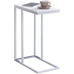 Image de Idimex Bout de canapé DEBORA table d'appoint table à café table basse de salon cadre en métal blanc plateau rectangulaire en MDF blanc mat