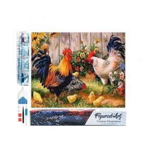 Figured’Art Diamond Painting Broderie Diamant 40x50cm Toile Entière Roulée avec Strass Perles Carrés - La Ferme des Coqs