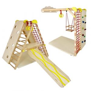 Max Aire de jeux d'intérieur modulable Figelo pour enfants en bois dès 6 mois - Jaune