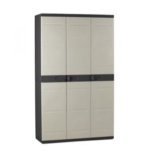 Image de Plastiken TITANIUM Armoire haute 3 portes avec étagères et penderie- l105 xp44xh176 cm-Beige et Noir-Intérieur et Extérieur - 3 portes - Dimensions : 105 cm x 176 44 cm - Coloris noir et beige