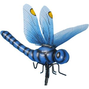 Jardindeco Libellule bleue sur pic en m&eacute;tal 102 cm