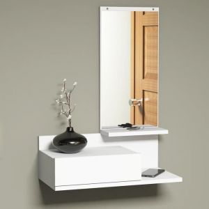 Étagère murale Gundsø pour entrée avec tiroir et miroir blanc [en.casa]