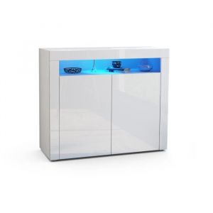 Commode Buffet Armoire Valencia en Blanc mat - haute brillance et tons naturels - Blanc haute brillance / Blanc haute brillance - Blanc haute