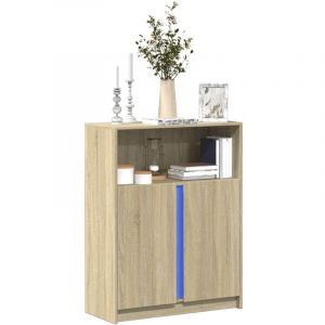VidaXL Buffet avec LED ch&ecirc;ne sonoma 77x34x100 cm bois d'ing&eacute;nierie, meuble de rangement, meuble de rangement cuisine, meuble de rangement de salon