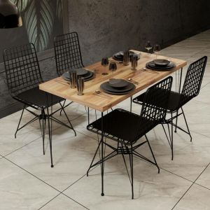 Cotecosy Ensemble repas Black - 1 table + 4 chaises - chêne et noir
