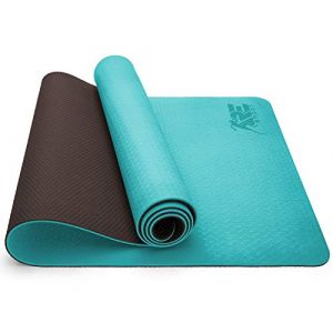 Image de RE:SPORT Tapis de Yoga TPE Turquoise / Café - 183 x 61 x 0,6 cm - sans Phthalates - Tapis de Gymnastique antidérapant, Tapis de Fitness sans