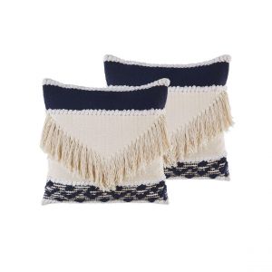 Beliani Lot de 2 coussins décoratifs à frange 45 x 45 cm beige / bleu SOFCA