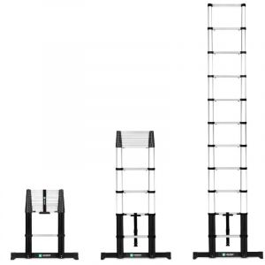 VONROC PRO &Eacute;chelle t&eacute;lescopique - 3,20 m - nouveau mod&egrave;le 2023 Fermeture en douceur et barre de stabilisation
