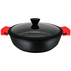 Casserole Basse Induction Antiadh&eacute;sif Titane 28cm, Fonte d'Aluminium sans PFOA Noir Black Titanium