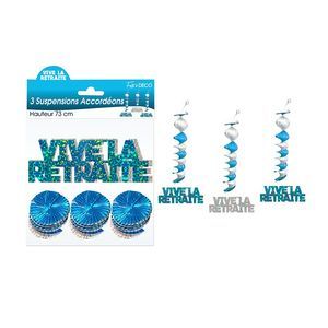 3 Suspensions Accord&eacute;ons "Vive la retraite" - Turquoise et Argent&eacute;