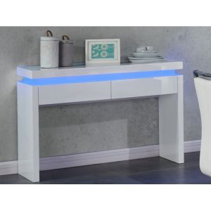 Image de Console EMERSON - LEDs - 2 tiroirs - MDF laqué blanc