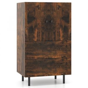 COSTWAY Armoire Rangement avec Tiroirs 2 Portes Pieds en Métal Petite Meuble Rangement pour Chambre Salon Cuisine Marron
