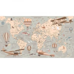 Lumal&eacute;a - Papier peint panoramique Enfants - Carte du Monde - 130 cm x 73 cm
