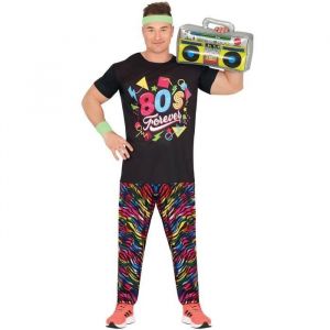 FIESTAS GUIRCA D&eacute;guisement Survetement 80s Forever Homme - Chemise Color&eacute;e et Pantalon M&eacute;tallique Brillant - Costume Homme Arc-en-Ciel Taille M 48-50