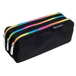 Exacompta R&eacute;f. 52140E - 1 trousse rectangle RAIBOW - fourre-tout avec 3 compartiments pour s&eacute;parer et ranger divers accessoires et mat&eacute;riel d'&eacute;criture - fermeture zipp&eacute;e arc en ciel - noir