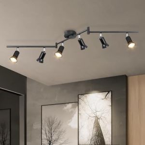 Dehobo Luminaire Plafonnier LED GU10 6 Spots LED - &Eacute;clairage de Plafond Spot Orientabl Moderne Noir pour Couloir Salon Salle &agrave; Manger Cuisine - Sans Ampoule
