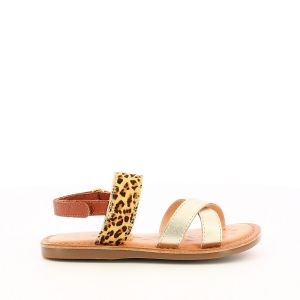 Kickers Sandales cuir Dyacross Or/Léopard - Taille 24;25;26;27;28;29;30;31;32;33;34;35;36;37;38