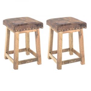 Image de Lot de 2 Tabourets Vintage "Rodéo" 50cm Marron Prix