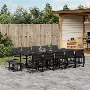 Image de VidaXL Ensemble &agrave; manger de jardin avec coussins 15 pcs noir textil&egrave;ne, ensemble &agrave; manger d'ext&eacute;rieur, meuble &agrave; manger de jardin, table et chaises de jardin
