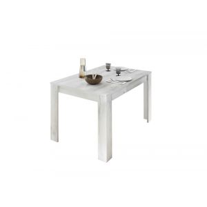 home24 Table 137 cm avec allonge incluse BRONTE Blanc laqué brillant chêne pino - SUBLEEM