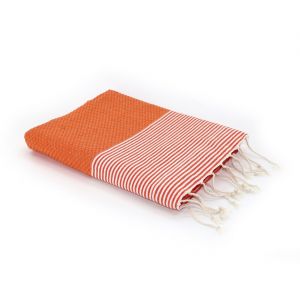 Image de Fouta Nid d'Abeille Ibiza orange/blanc - 100x200 cm