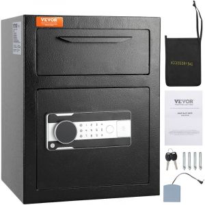 VEVOR Coffre-Fort avec Serrure Électronique 1,7 C Coffre-Fort de Dépôt en Acier Laminé à Froid Coffre-Fort à Trappe Déverrouillage par Mot de Passe 3-12 Chiffres et Clés pour Argent Document Domicile