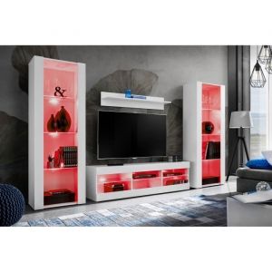 Komodee, Ensembles de meubles Tivoli Grande, Blanc/Blanc, Largeur 290cm x Hauteur 159cm x Profondeur 35cm, LED RGB, pour Salon, Chambre