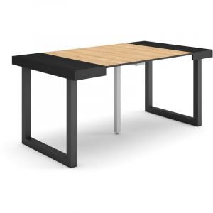 Image de Skraut Home - Table console extensible, 160, Pour 8 personnes, Pieds bois massif, Noir et chêne, RF2741