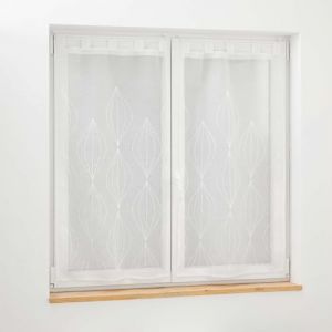 Douceur d'intérieur, Paire de Voilages à Passants (2 x 60 x 160 cm) Galactee Blanc, Voile Sablé Brodé